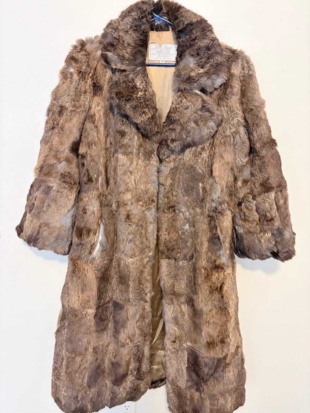 Vintage Dino Ricco Natural Rabbit Fur Coat Full Length Brown Tan